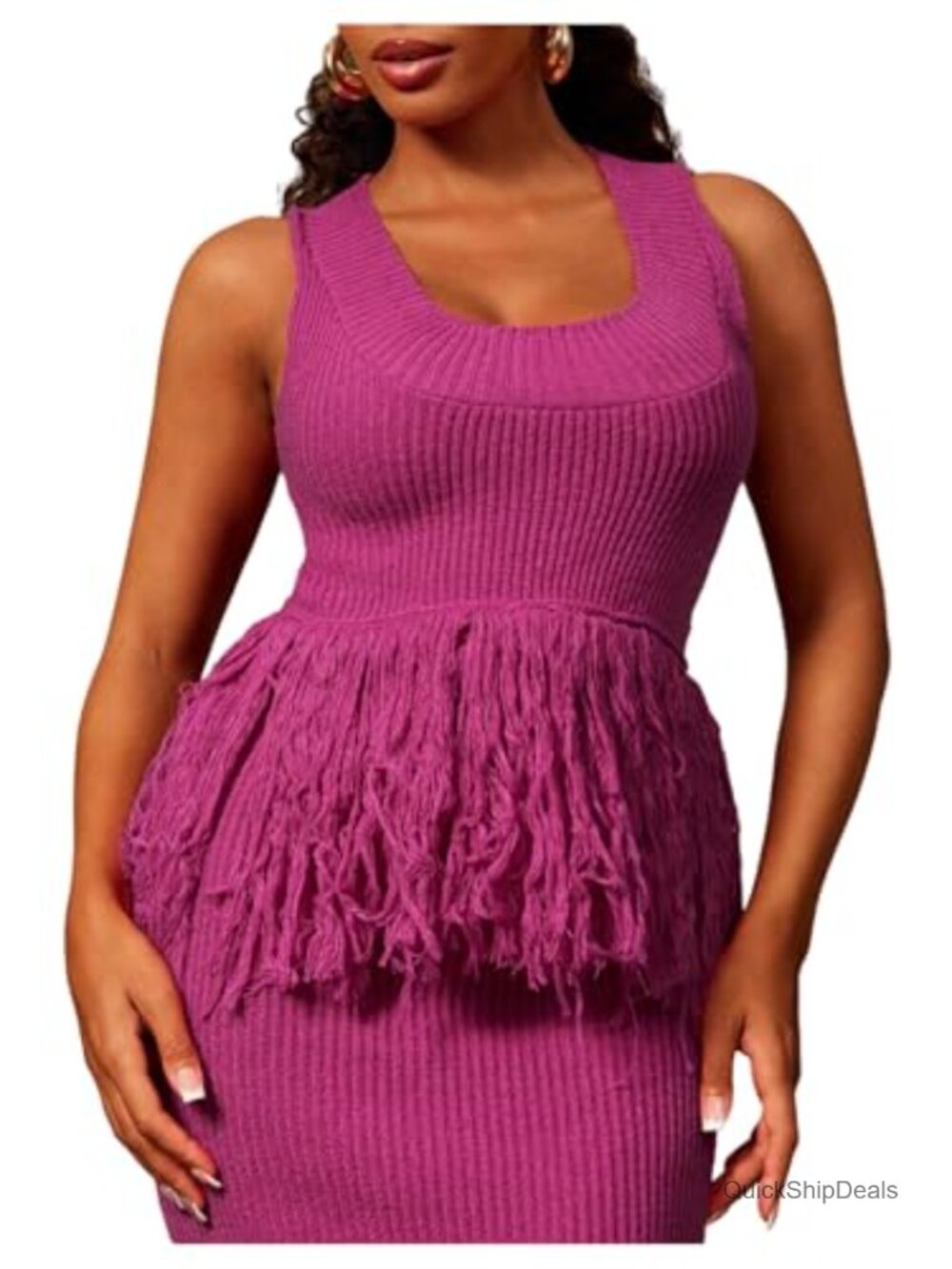 SweatyRocks Fringe Tank Top Scoop Neck Sleeveless Crochet Sweater Knit
